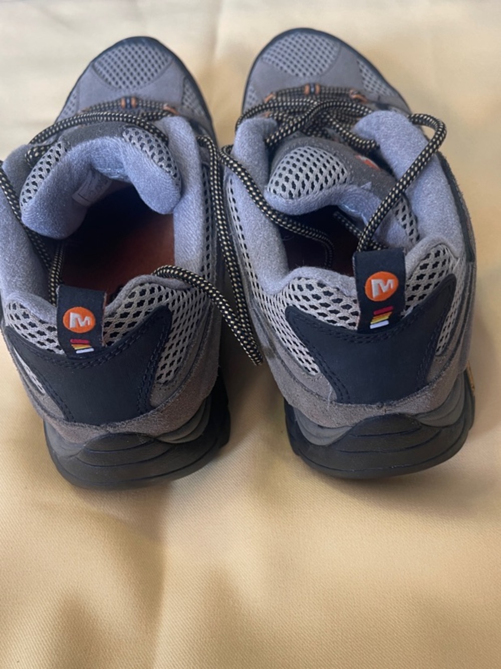 Merrell Men's size 11.5 Gray and Black Hiking Boots with Orange Accents - Picture 4 of 5